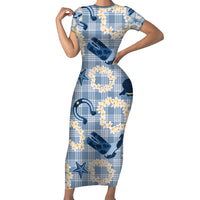 Aloha Hawaii Paniolo Jeans Palaka Short Sleeve Bodycon Dress Coastal Rodeo LT7 Long Dress Pastel Blue - Polynesian Pride