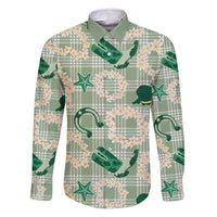 Aloha Hawaii Paniolo Mint Palaka Family Matching Long Sleeve Bodycon Dress and Hawaiian Shirt Coastal Rodeo - Polynesian Pride