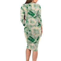 Aloha Hawaii Paniolo Mint Palaka Family Matching Long Sleeve Bodycon Dress and Hawaiian Shirt Coastal Rodeo - Polynesian Pride