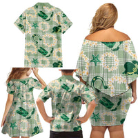 Aloha Hawaii Paniolo Mint Palaka Family Matching Off Shoulder Short Dress and Hawaiian Shirt Coastal Rodeo - Polynesian Pride