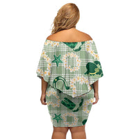 Aloha Hawaii Paniolo Mint Palaka Family Matching Off Shoulder Short Dress and Hawaiian Shirt Coastal Rodeo - Polynesian Pride