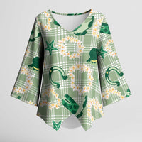 Aloha Hawaii Paniolo Mint Palaka Kimono Sleeve Blouse Coastal Rodeo - Polynesian Pride