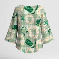 Aloha Hawaii Paniolo Mint Palaka Kimono Sleeve Blouse Coastal Rodeo - Polynesian Pride