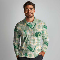 Aloha Hawaii Paniolo Mint Palaka Long Sleeve Polo Shirt Coastal Rodeo - Polynesian Pride