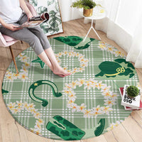 Aloha Hawaii Paniolo Mint Palaka Round Carpet Coastal Rodeo - Polynesian Pride