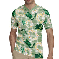 Aloha Hawaii Paniolo Mint Palaka Rugby Jersey Coastal Rodeo - Polynesian Pride