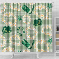 Aloha Hawaii Paniolo Mint Palaka Shower Curtain Coastal Rodeo - Polynesian Pride
