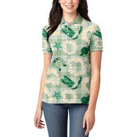 Aloha Hawaii Paniolo Mint Palaka Women Polo Shirt Coastal Rodeo - Polynesian Pride