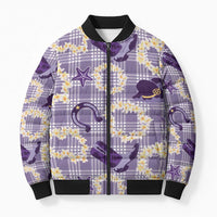 Aloha Hawaii Paniolo Lavender Palaka Bomber Puffer Jacket Coastal Rodeo - Polynesian Pride