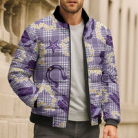 Aloha Hawaii Paniolo Lavender Palaka Bomber Puffer Jacket Coastal Rodeo - Polynesian Pride