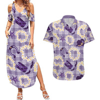Aloha Hawaii Paniolo Lavender Palaka Couples Matching Summer Maxi Dress and Hawaiian Shirt Coastal Rodeo - Polynesian Pride