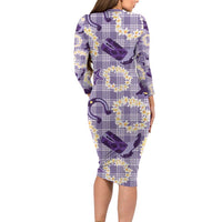 Aloha Hawaii Paniolo Lavender Palaka Family Matching Long Sleeve Bodycon Dress and Hawaiian Shirt Coastal Rodeo - Polynesian Pride