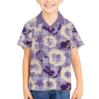 Aloha Hawaii Paniolo Lavender Palaka Family Matching Off Shoulder Short Dress and Hawaiian Shirt Coastal Rodeo - Polynesian Pride