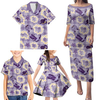 Aloha Hawaii Paniolo Lavender Palaka Family Matching Puletasi and Hawaiian Shirt Coastal Rodeo - Polynesian Pride