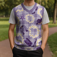 Aloha Hawaii Paniolo Lavender Palaka Christmas Knitted V-Neck Vest Coastal Rodeo - Polynesian Pride