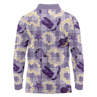 Aloha Hawaii Paniolo Lavender Palaka Long Sleeve Polo Shirt Coastal Rodeo - Polynesian Pride