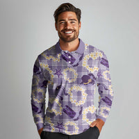 Aloha Hawaii Paniolo Lavender Palaka Long Sleeve Polo Shirt Coastal Rodeo - Polynesian Pride