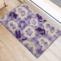 Aloha Hawaii Paniolo Lavender Palaka Rubber Doormat Coastal Rodeo - Polynesian Pride