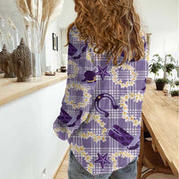 Aloha Hawaii Paniolo Lavender Palaka Women Casual Shirt Coastal Rodeo - Polynesian Pride