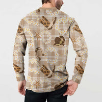 Aloha Hawaii Paniolo Khaki Palaka Button Sweatshirt Coastal Rodeo - Polynesian Pride