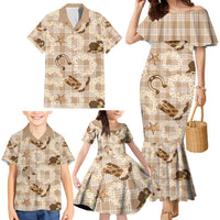 Aloha Hawaii Paniolo Khaki Palaka Family Matching Mermaid Dress and Hawaiian Shirt Coastal Rodeo - Polynesian Pride