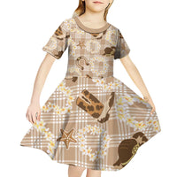 Aloha Hawaii Paniolo Khaki Palaka Kid Short Sleeve Dress Coastal Rodeo - Polynesian Pride