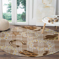 Aloha Hawaii Paniolo Khaki Palaka Round Carpet Coastal Rodeo - Polynesian Pride