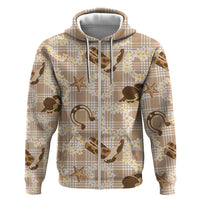 Aloha Hawaii Paniolo Khaki Palaka Zip Hoodie Coastal Rodeo - Polynesian Pride