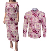 Aloha Hawaii Paniolo Lokelani Rose Palaka Couples Matching Puletasi and Long Sleeve Button Shirt Coastal Rodeo - Polynesian Pride