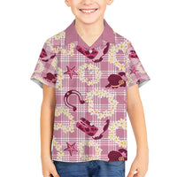 Aloha Hawaii Paniolo Lokelani Rose Palaka Family Matching Off Shoulder Maxi Dress and Hawaiian Shirt Coastal Rodeo - Polynesian Pride