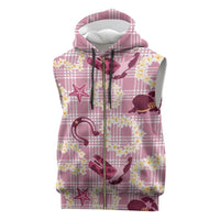 Aloha Hawaii Paniolo Lokelani Rose Palaka Sleeveless Zip Hoodie Coastal Rodeo LT7 Rose Pink - Polynesian Pride