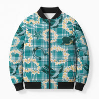 Aloha Hawaii Paniolo Teal Palaka Bomber Puffer Jacket Coastal Rodeo - Polynesian Pride