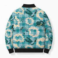 Aloha Hawaii Paniolo Teal Palaka Bomber Puffer Jacket Coastal Rodeo - Polynesian Pride