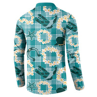 Aloha Hawaii Paniolo Teal Palaka Button Sweatshirt Coastal Rodeo - Polynesian Pride