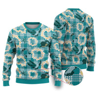 Aloha Hawaii Paniolo Teal Palaka Ugly Christmas Sweater Coastal Rodeo - Polynesian Pride