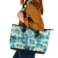 Aloha Hawaii Paniolo Teal Palaka Leather Tote Bag Coastal Rodeo - Polynesian Pride