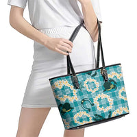 Aloha Hawaii Paniolo Teal Palaka Leather Tote Bag Coastal Rodeo - Polynesian Pride