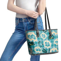 Aloha Hawaii Paniolo Teal Palaka Leather Tote Bag Coastal Rodeo - Polynesian Pride