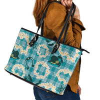 Aloha Hawaii Paniolo Teal Palaka Leather Tote Bag Coastal Rodeo - Polynesian Pride