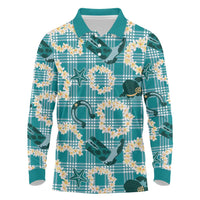 Aloha Hawaii Paniolo Teal Palaka Long Sleeve Polo Shirt Coastal Rodeo - Polynesian Pride