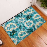 Aloha Hawaii Paniolo Teal Palaka Rubber Doormat Coastal Rodeo - Polynesian Pride