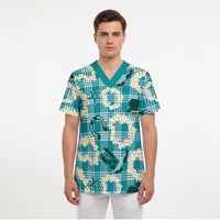 Aloha Hawaii Paniolo Teal Palaka Scrub Top Coastal Rodeo - Polynesian Pride