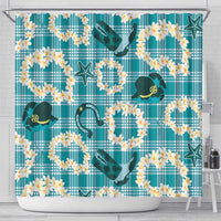 Aloha Hawaii Paniolo Teal Palaka Shower Curtain Coastal Rodeo - Polynesian Pride
