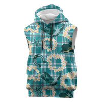 Aloha Hawaii Paniolo Teal Palaka Sleeveless Hoodie Coastal Rodeo - Polynesian Pride
