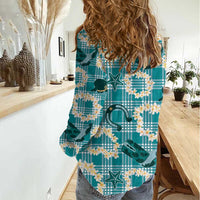 Aloha Hawaii Paniolo Teal Palaka Women Casual Shirt Coastal Rodeo - Polynesian Pride