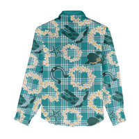 Aloha Hawaii Paniolo Teal Palaka Women Casual Shirt Coastal Rodeo - Polynesian Pride