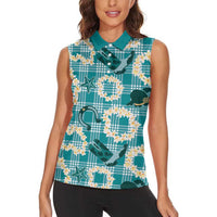 Aloha Hawaii Paniolo Teal Palaka Women Sleeveless Polo Shirt Coastal Rodeo - Polynesian Pride