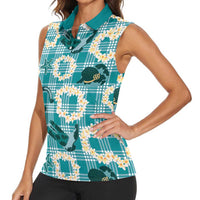 Aloha Hawaii Paniolo Teal Palaka Women Sleeveless Polo Shirt Coastal Rodeo - Polynesian Pride