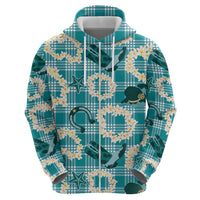 Aloha Hawaii Paniolo Teal Palaka Zip Hoodie Coastal Rodeo - Polynesian Pride