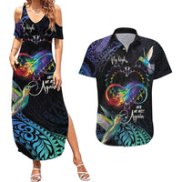 Polynesian Cancers Awareness Couples Matching Summer Maxi Dress and Hawaiian Shirt Hummingbird - Fly High Until We Meet Again